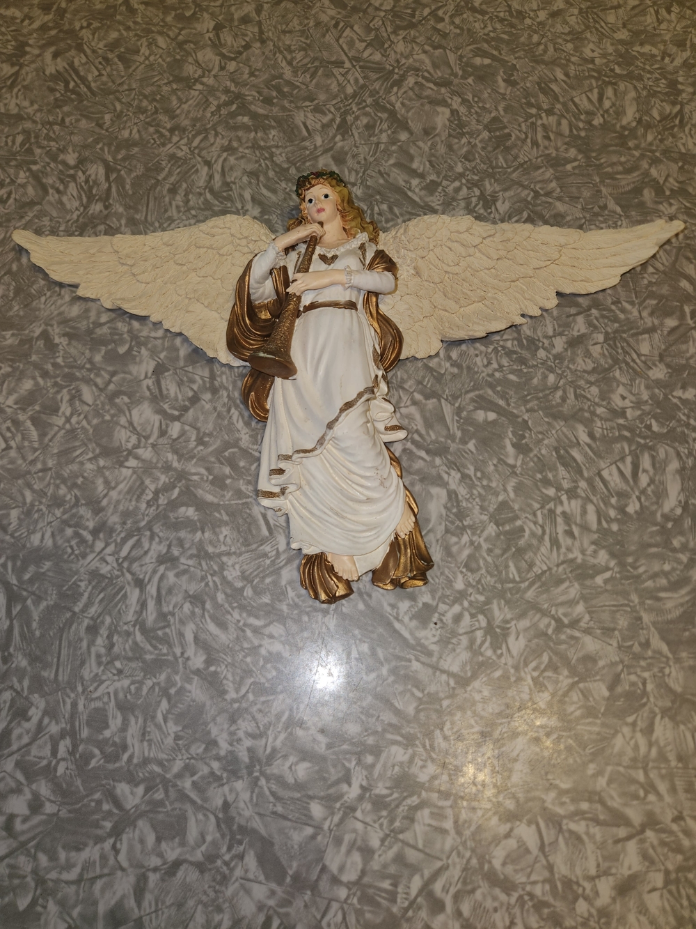 Source Unknown Cream and Gold Angel Wall Accent